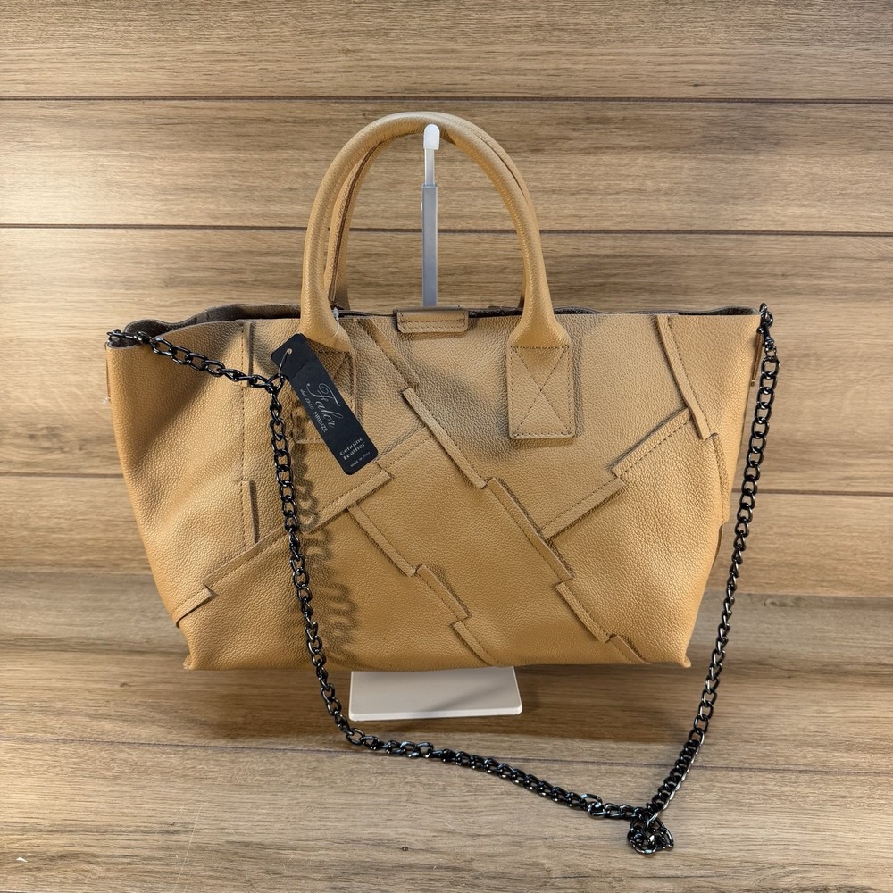 New Fashion‎ Falor 1980 Firenze Camel Brown Italy Soft Leather Chain Handbag